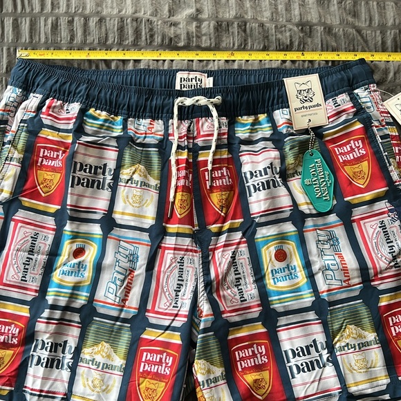 NWT Party Pants Beer Can Red Shote Blue Drawstring Swim Trunks Mens XXL - Picture 13 of 16